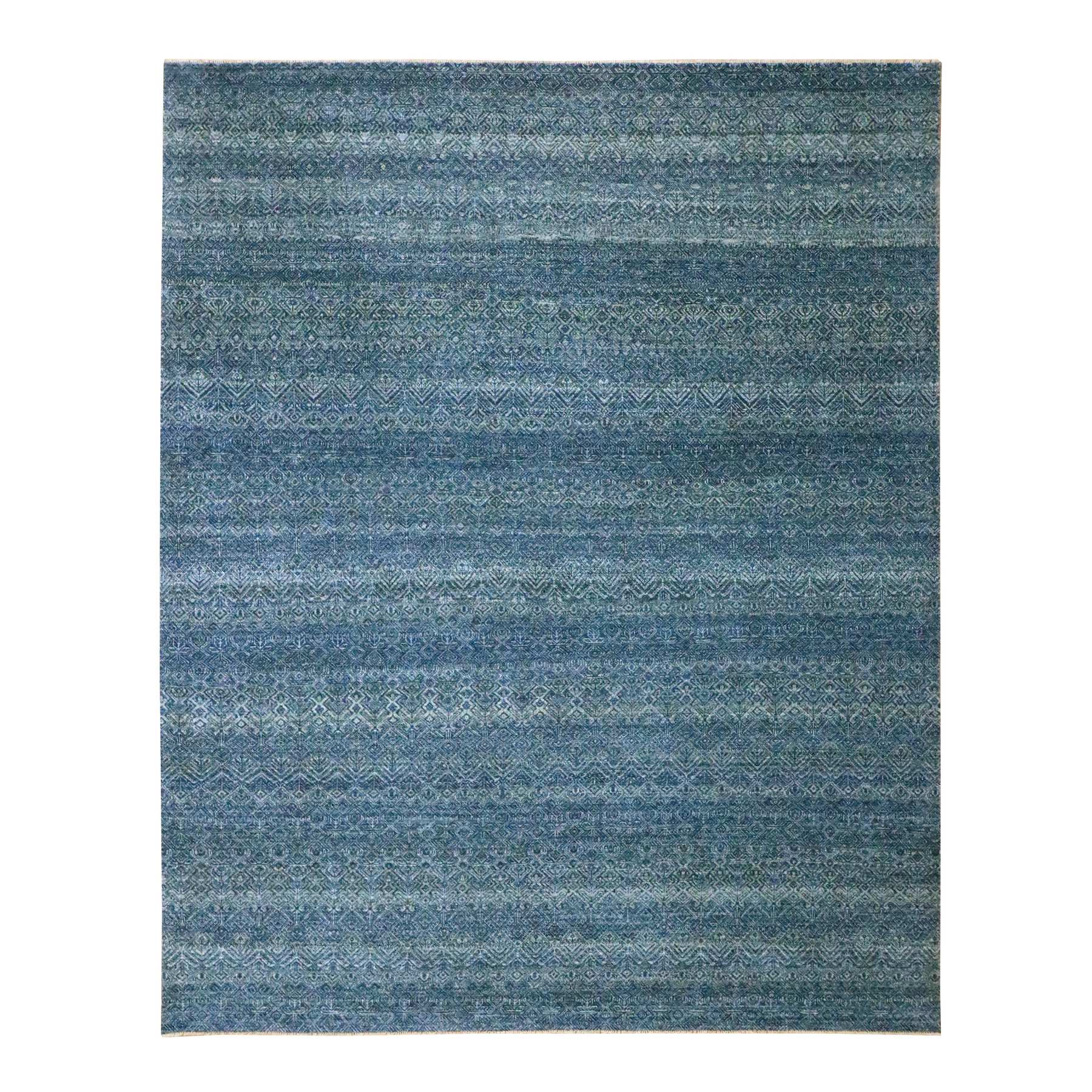 8'x10' Aegean Blue, Kohinoor Herat Pattern, Small Geometric Repetitive Diamond Design, Pure Wool, Tone On Tone, Hand Knotted, Borderless, Soft To The Touch, Oriental Rug 